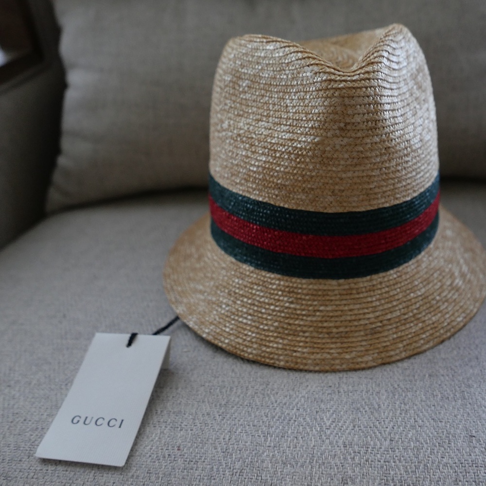 GUCCI Abaca Straw Web Fedora L 58cm